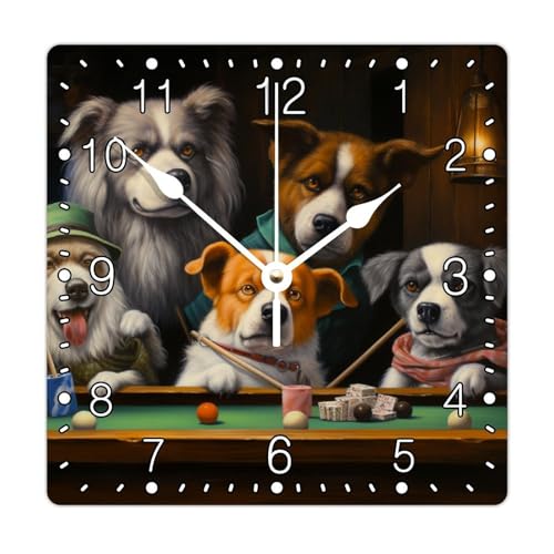 Country Wooden Wall Clock Dog Playing Billiards Funny Dog Wall Clocks Battery Operated 10 Inch Clock Silent Modern Decor for Office School Bathroom - color: Style-3, size: 10x10 in
