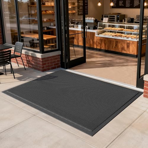 Front Door Mat Outside Entrance Drainage Doormat Black 31"x47" | Outdoor Welcome Mats For Patio Waterproof, Dirt Trapper with Non-Slip Rubber Backing, Dirt Mat for Garage Home Pool Entrance - color: Black, size: 31''x47''