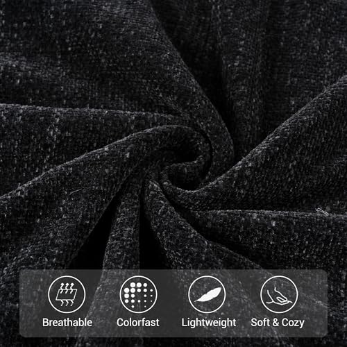 BATTILO HOME Black Chenille Throw Blanket, 50 x 60 Inches | Soft Chenille Knit with Handmade Fringe Tassels, Lightweight, Cozy and Less Prone to Tangling for Couch, Bed or Chair - color: Black