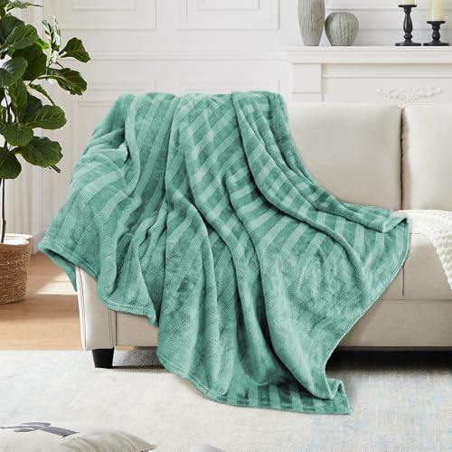 3-Pack Fleece Throw Blankets 50x60, 300GSM Ultra Soft Flannel, Siro-Spun Yarn Dual-Tone Textured Design, Lightweight Warm Couch Sofa Bed Blankets, No Shedding All Season (Light Green) - color: Siro Yarn Light Blue