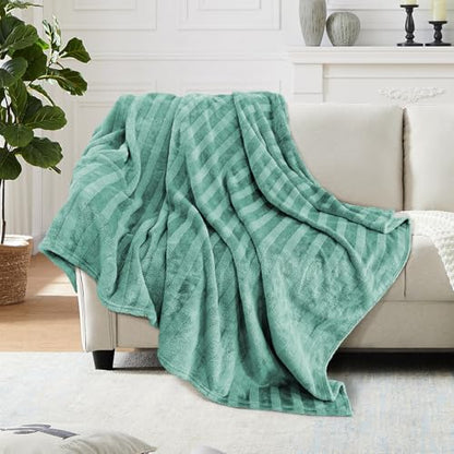 3-Pack Fleece Throw Blankets 50x60, 300GSM Ultra Soft Flannel, Siro-Spun Yarn Dual-Tone Textured Design, Lightweight Warm Couch Sofa Bed Blankets, No Shedding All Season (Light Green) - color: Siro Yarn Light Blue