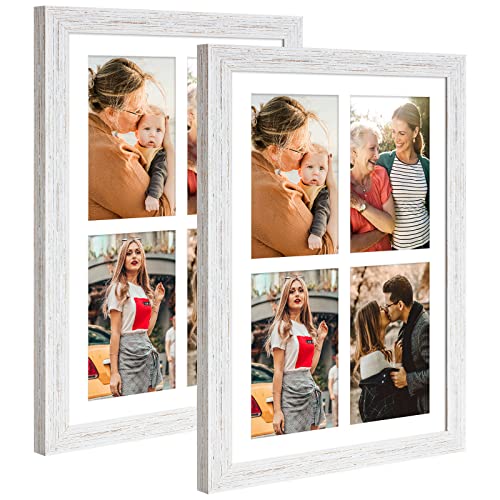 9x13 Collage Frame with 4 Openings 4X6 Pictures, Multiple Picture Frame with Mat, Wall or Tabletop Decor, White Wood Grain,2 Pack - color: White, size: 9x13-(4 open4x6)-2P