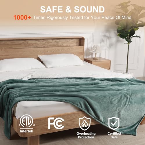 Electric Blanket Twin Size Heated Blanket 62''X84'' Warm Gifts for Grandma | Distinctive Dusty Teal Heated Blanket Twin, Heating Faster and Even, Ultra-Soft & Warmth All Over, Easy to Clean & Durable - color: Dusty Teal, size: Twin 62" x 84"