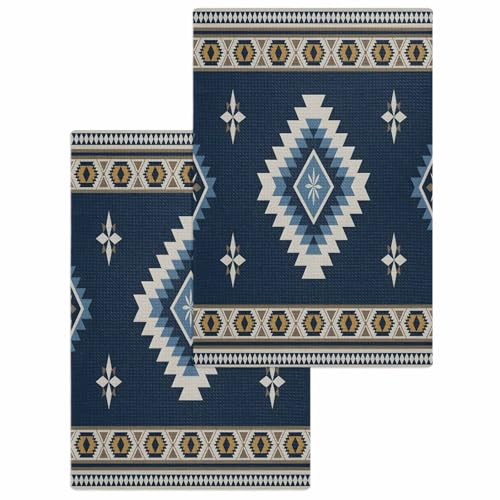 Blue Southwest Dish Towels Waffle Kitchen Towels Set, Absorbent Quick Drying Towel Cleaning Abstract Western Boho Tribe Geometric Hand Towels for Bathroom 2 Pack Dish Cloths 15.7"x23.6" - color: Classickon25679, size: 2PCS-15.7x23.6in