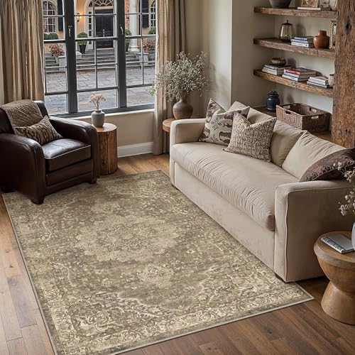 Area Rugs 5x7 Washable Rug for Living Room Brown | Living Room Rug,Vintage Rug,Bedroom,Dining Room,Office,Farmhouse,Non-Shedding,Non Slip,Low Pile,Soft - color: Brown Ⅲ, size: 5' x 7' (Rectangular)