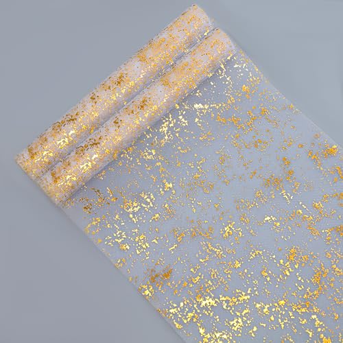 Snowkingdom 2 Pcs Gold Table Runner Roll, Sheer Gauze Chiffon Tulle Fabric Sequin Glitter Metallic Foil, Gold Golden Table Decorations for Home Wedding Birthday Party Anniversary Christmas - color: Gold Sparkle, size: 9FTx2