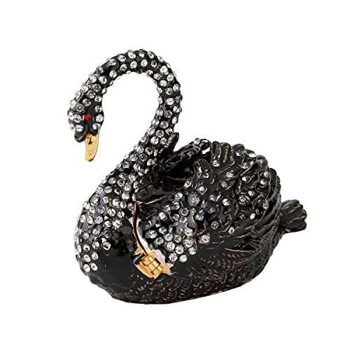 Black Swan Animal Jewelry Trinket Boxes Hinged Enamel Hand-Painted Collectible Figurines Craft Gift for Home Decor - color: Black