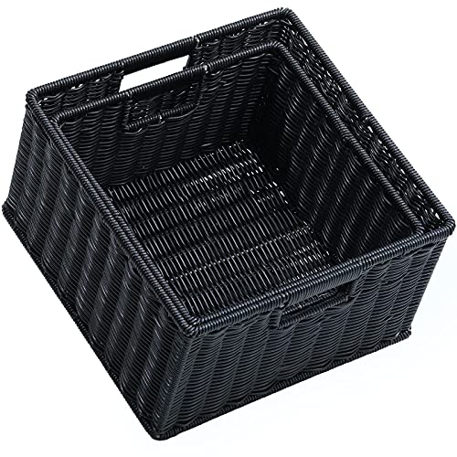 HOONEX Wicker Storage Baskets for Organizing, Decorative Woven Baskets for Storage with Carrying Handles, Set of 2, Black - color: Black, size: 13 x 13 x 7.5 inches