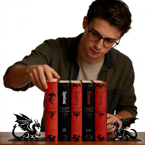 Matte Black Iron Gothic Decorative Bookends - color: Dragon