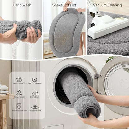 HOMEIDEAS Grey Oval Bathroom Rug Sets 2 Piece 20" x 32" + 16" x 24" | Microfiber Bath Mats, Non-Slip TPR Backing, Ultra Absorbent & Quick Dry, Machine Washable for Bathroom, Shower, Tub - color: Grey