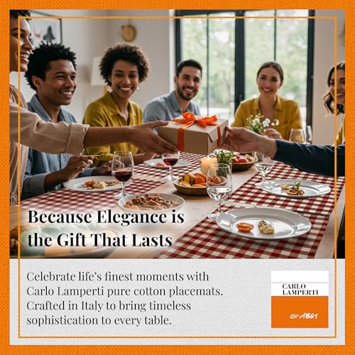Premium Gingham Check Cloth Placemats by Carlo Lamperti Italy (Set of 4) 100% Cotton Carbon Grey Plaid Place Mats, 20x14 Jacquard Woven Cloth Stain Release Fabric for Dining Table, Machine Wash - color: Carbon