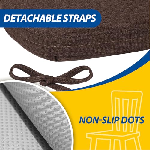 AAAAAcessories D-Shaped Chair Cushions, 2" Thick Dining Chair Pads with Ties and Removable, Machine-Washable Cover, 17" x 16", Set of 6, Brown - color: Brown, size: 6 Count(Pack of 1)