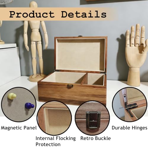 Wooden Keepsake Box, Large Acacia Storage Box with Magnetic Photo Display,Decorative Wooden Box with Felted Protection,Memory Storage Box for Photos,Letters,Jewelry,Crafts,Time Capsule,11"x8.5"x5"
