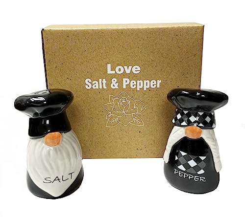 KARALIN Salt and Pepper Shaker Set,Ceramic Salt Pepper Shaker,Halloween | Farmhouse Salt Shaker,Seasoning Salt Set,Rustic Kitchen Decor Tabletop Accessories Chef Design Housewarming(Black & White)