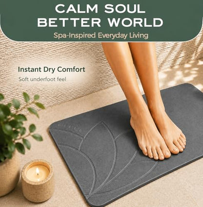 Stone Bath Mat - Diatomaceous Earth, Quick Dry - East Lotus | Non-Slip, Stone Bath Mats for Bathroom, Bath Stone, Diatomite, 23.6"x15.4", Luxury Bath Mat - color: East Lotus