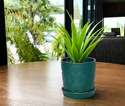 D'vine Dev 2-Pack Geometric Stoneware Planters, 3.8/5.8 in, Deep Teal, 99-E-4 - color: Dark Blue Green