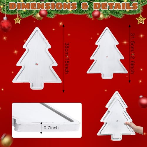 Wood 2-Tiered Christmas Tree Tray Cupcake Stand Dessert Display Holiday Serving Platters Xmas Wooden Charcuterie Board for Snacks Food Fruit Appetizers Desserts Cookies(Distressed White) - color: Distressed White