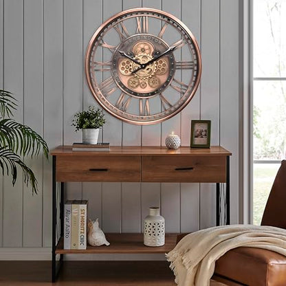 21" Metal Roman Numeral Wall Clock with Moving Gears,Copper | SIilent Non Ticking, Aluminum Dial, Unique Modern Wall Clock for Living Room, Dinning Room, Entryway & Home Office - color: Roman Copper, size: 21"