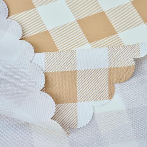 MANGATA CASA Tan Gingham Tablecloth Rectangle - Checkered Waterproof Tablecloths - Polyester Buffalo Plaid Wrinkle Free Table Cover(Light Brown 60x72in) - color: Light Brown, size: 72" x 60" (Rectangular)