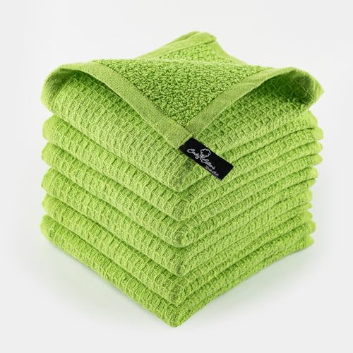 Kitchen Cleaning Dish Wash Cloths Waffle Terry Design Kitchen DishCloths|Washable 12x12 Cotton Dish Rags for Drying Dishes|Counter Top Barista Dust Wipes|Spring Easter Basket Decor| 6 Pc -Apple Green - color: Apple Green
