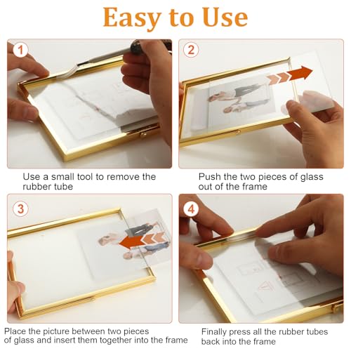 3 Pack Gold Floating Frame 5x7 Picture Frame Holds 4x6 5x7in Photo, Gold Metal Frames for Anniversary, Birthday or Wedding, Home or Office Décor - size: 5x7