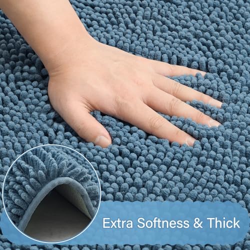 Bathroom Rug Sets 2 Piece, 20"x20" U-Shaped & 21"×34", Denim Blue | Toilet Mat Non Slip Bath Mats Floor Set, Washable Bath Rug Set, Absorbent Soft Bathroom Rug - color: Denim Blue