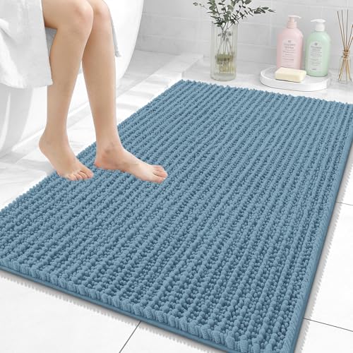 OLANLY Large Bathroom Rugs 40x32, Thick Soft Absorbent Chenille Bath Rugs | Airy Blue, Quick-Drying Rubber Backing, Shaggy Bath Mat, Machine Washable for Floor, Tub and Shower, Home Decor Accessories - color: Airy Blue, size: 40" x 32"