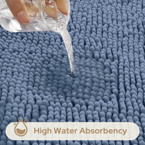 HOMEIDEAS 3 Pieces Bathroom Rugs, Ultra Soft Non Slip Absorbent Chenille Toilet Bath Mat Set (Grey Blue) - color: Grey-blue, size: 17"x24"+20"x32"+U Shape 20"x24"