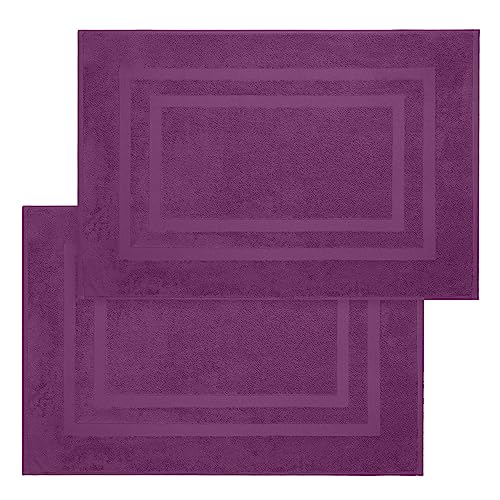 Luxury 100% Cotton Bath Mats for Bathroom | Set of 2 Modern Design Plum Bath Mat | Machine Washable & Eco-Friendly with a Soft & Absorbent Underfoot for Comfort - color: Plum