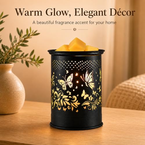 Butterfly Wax Warmer Metal Wax melt Warmer Electirc Candle Wax Burner | Electric Wax Melts Wax Cubes Black Candle Lamp for Home Office Decor,Wax Burner as Gifts for Mom Grandma Women Girls - style: Butterflies and Flowers