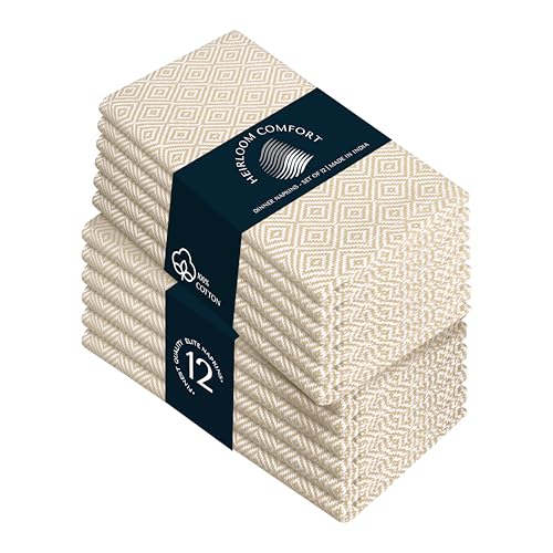 Beige Cloth Napkins Set of 12, 16x16 Inch, 100% Cotton, Diamond Pattern, Soft, Durable, Machine Washable Table Linen Napkin for Dinner, Farmhouse Dining, Family Gatherings, Daily Use - color: Beige, size: 16" x 16" (Set of 12)