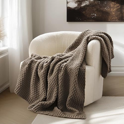 EVERGRACEHOME Chunky Chenille Knit Throw Blanket, 60 x 80, Mocha Brown | Sculpted Moss Stitch, Chic Modern Farmhouse, All-Season Warmth, OEKO-TEX® Certified, Elegant Blanket for Couch, Bed, Sofa - color: Mocha Brown, size: 60" X 80"