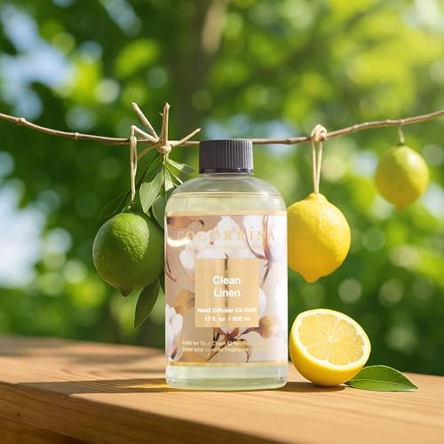 Reed Diffuser Refill Clean Linen 17oz (500ml) with 8 Rattan Sticks - Premium Long-Lasting Scented Oil, Home Fragrance for Bedroom, Bathroom Home Decor - size: 17 Fl Oz (Pack of 1)