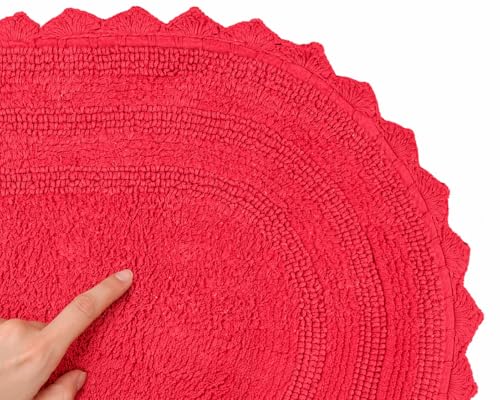 Royal Blaze Crochet Reversible Bath Mat Runner 100% Cotton Bathroom Rug Runner, Medium Plus Oval 24×36 Red - color: Bright Red, size: 24"x36" Oval