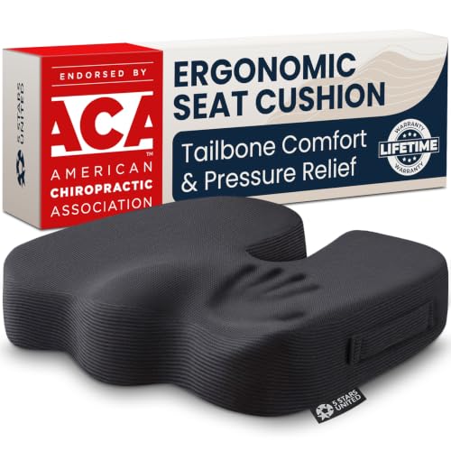 5 STARS UNITED Seat Cushion - Memory Foam Chair Pad for Tailbone Pain Relief - Ergonomic Support for Coccyx, Sciatica & Butt - Office, Desk & Gaming Chair, Car Seat, Wheelchair, Airplane, Black - color: Black, size: Large