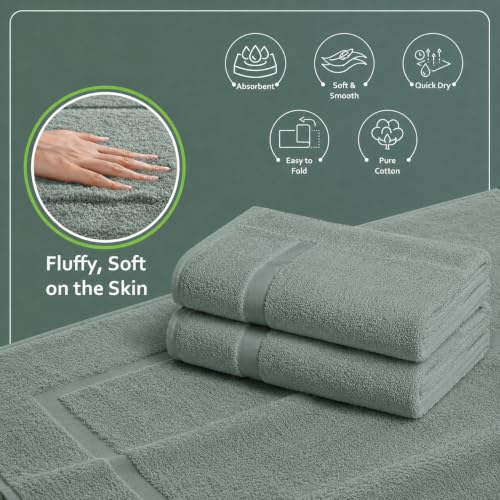 Rajlinen Cotton Bath Mat 2 Pack 23x36-100% Cotton 500 GSM Highly Absorbent Hotel Spa Bathroom Floor Mats, Aesthetic Sage Green Bath Mat Towels, Machine Washable Shower/Bathtub Rugs - color: Sage Green