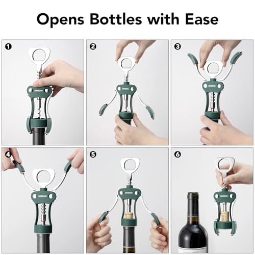 Beneno Wine Opener, Premium Wing Corkscrew Wine Bottle Opener, Dark Green | Durable Solid Zinc Alloy Body, Precise Sharp-Edged Screw, Ergonomic Non-Slip Grip Wing Handle, Multifunctional Bottle Openers - color: Dark Green