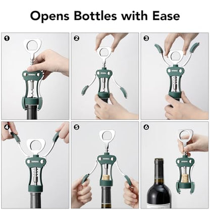 Beneno Wine Opener, Premium Wing Corkscrew Wine Bottle Opener, Dark Green | Durable Solid Zinc Alloy Body, Precise Sharp-Edged Screw, Ergonomic Non-Slip Grip Wing Handle, Multifunctional Bottle Openers - color: Dark Green