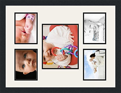 ArtToFrames Collage Photo Frame Double Mat with 1-8x10 and 4-5x7 Openings and Satin Black Frame