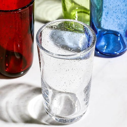 Hand Blown Glass Tumblers, Colored Bubble Water Glasses, 8 Oz, Set of 4