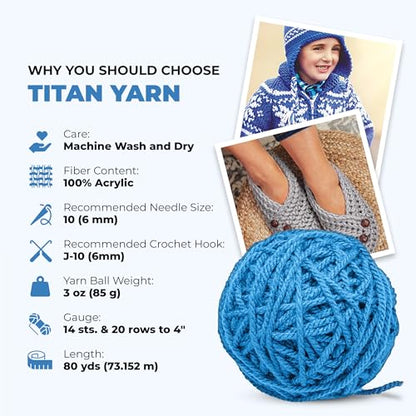 Mary Maxim Titan Bulky Yarn, Weight 5 Acrylic Chunky Yarn for Crocheting and Knitting, Ideal for Thick, Soft Blankets, Throws, and Graph Style Sweaters, 80 Yards - Medium Blue - 1 Skein - color: Medium Blue