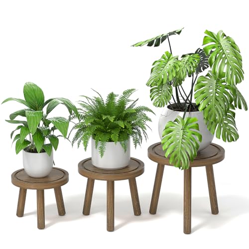 3-Pack Wood Plant Stands Indoor, Single Plant Stand for 6-12 Inch Pots, Mid-Century Modern Plant Stool, Tall Plant Stand for Large Plants for Living Room, Balcony, Office (Dark Gray) - color: Dark Gray, size: 3 Pack