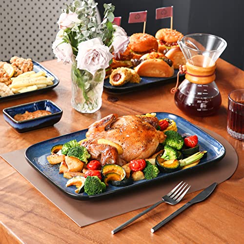 vancasso Stern Serving Platters Set of 3, 15/13/ 11 Inches Rectangular Serving Plates, Blue Serving Trays for Entertaining, Party - color: Blue, size: 3 Pieces