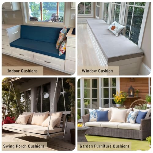 Custom Bench Cushions for Indoor Furniture, Bay Window Seat Cushion Indoor, 70D Thicken Foam Bench Pad, Non-Slip Indoor Seat Cushion, Outdoor Waterproof Garden Patio Furniture Swing Cushion