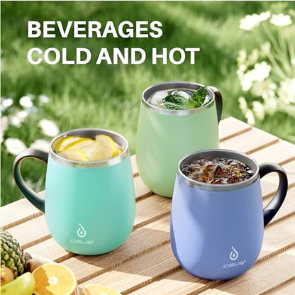 Ideus 16 oz Insulated Coffee Mug with Handle and Lid, Double Wall Stainless Steel Vacuum Thermal Coffee Mug, Travel Coffee Cup Thermal Cup for Home and Office (Sky Blue, FUJI DAWN) - color: Sky Blue