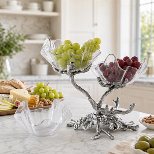 Arthur Court Grape 3-Tier Acrylic Bowl Stand - Elegant Serving Solution for Parties - 9.5 x 12 Inches