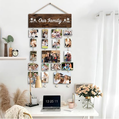 Family Photo Frame Gifts,Mothers Day Gift for Mom Women, Our Family Picture Frame, Housewarming Wedding Gifts for Couples, Farmhouse Rustic Wood Hanging Photo Wall Table Top Frames - color: Family - Our Family
