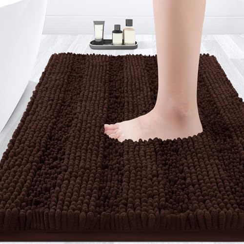 Striped Brown Bathroom Rug Mat 32"x20" Ultra Soft, Non Slip Chenille Bath Rugs, Absorbent Plush Shaggy Bath Mats for Bathroom, Bedroom, Kitchen, Shower, Tub - color: Brown, size: 1'8" x 2'8" (Rectangular)