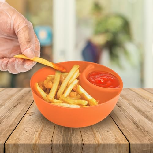 JINGIHE Chip and Dip Serving Set, 6 Pack Anti-Soggy Divided Salsa Bowls Microwave Dishwasher Safe, Plastic Reusable Snack Sauce Containers for Cereal Yogurt Berries