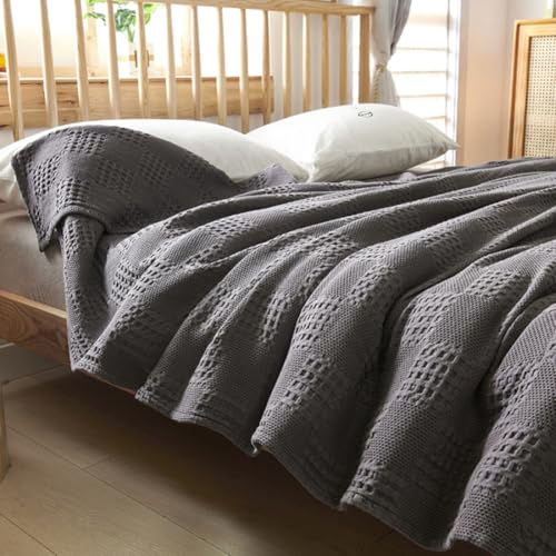 LGYKUMEG 100% Cotton Waffle Weave Throw Blanket,Breathable and Soft, Waffle Weave Throw Blanket for Office,Dark Gray,100 x 150 cm / 39 x 59 inch - color: Dark Gray, size: Throw 39x59 inch